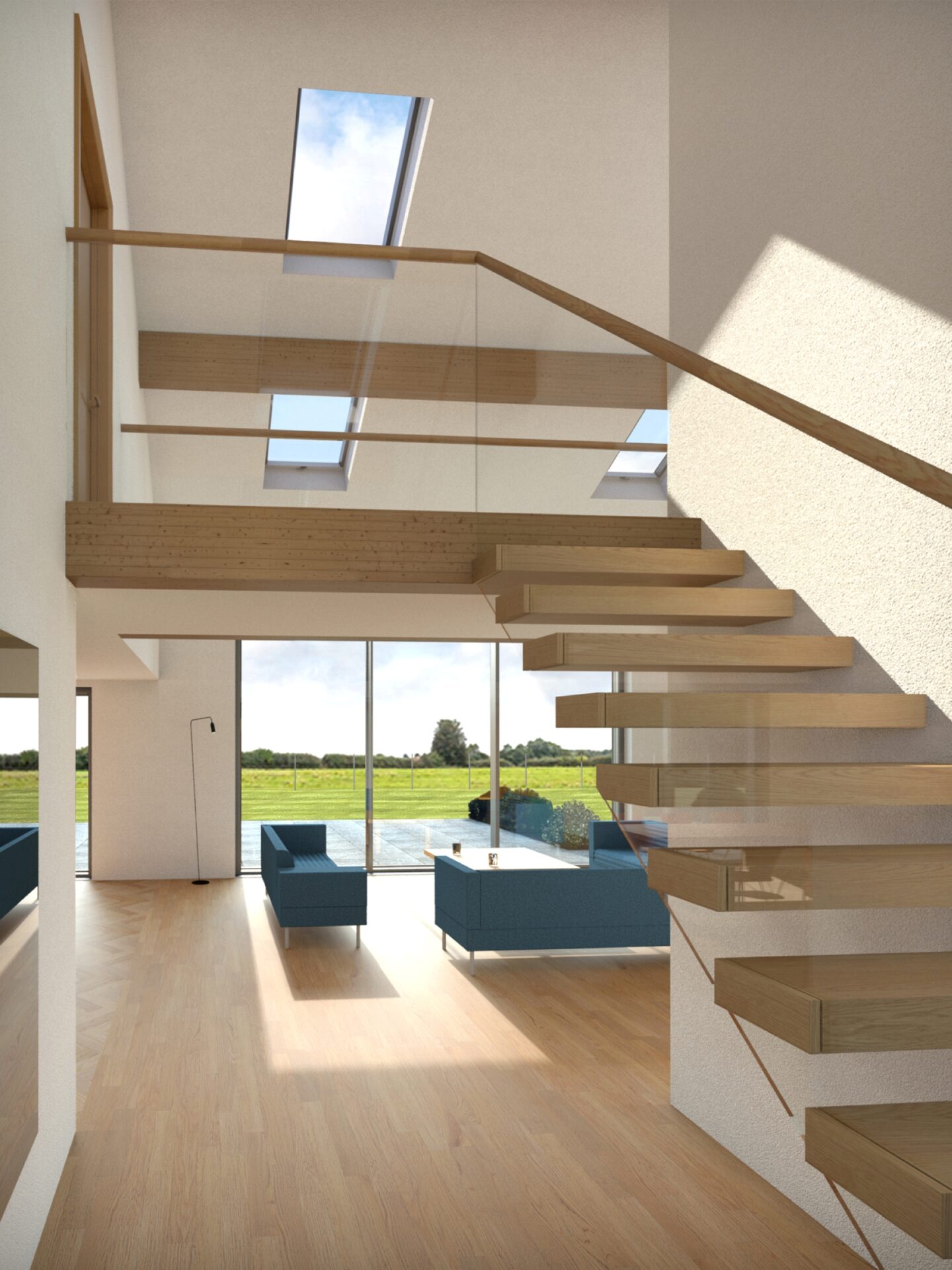 a revit generated image of the staircase and landing