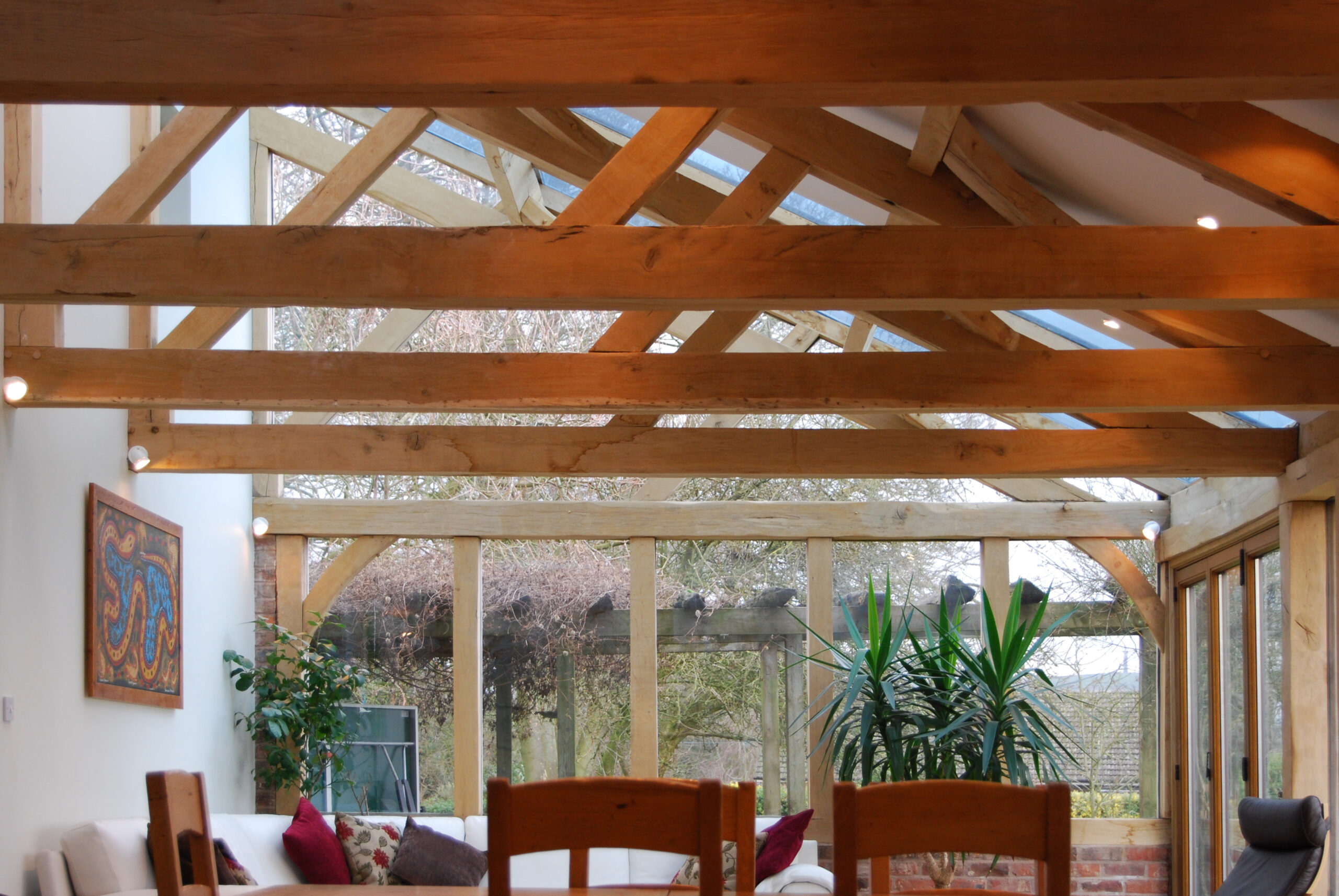 detail of oak framed structure to the rear extension