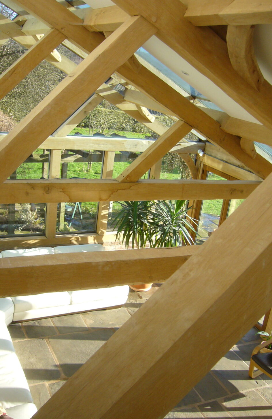timber roof trusses in garden room