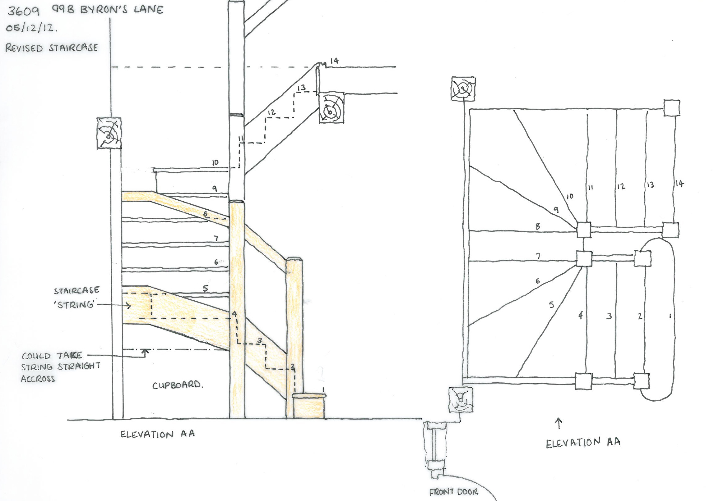 sketch of the staircase layout at Byrons Lane