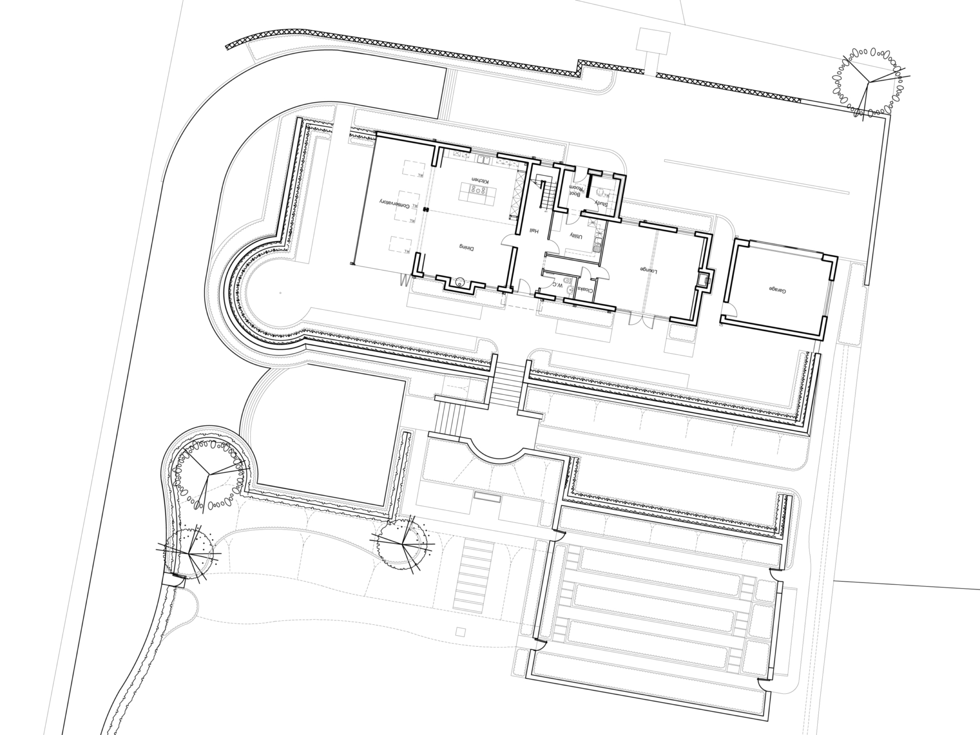 Heron Crag site plan drawing showing the replacement dwelling in curated landscape