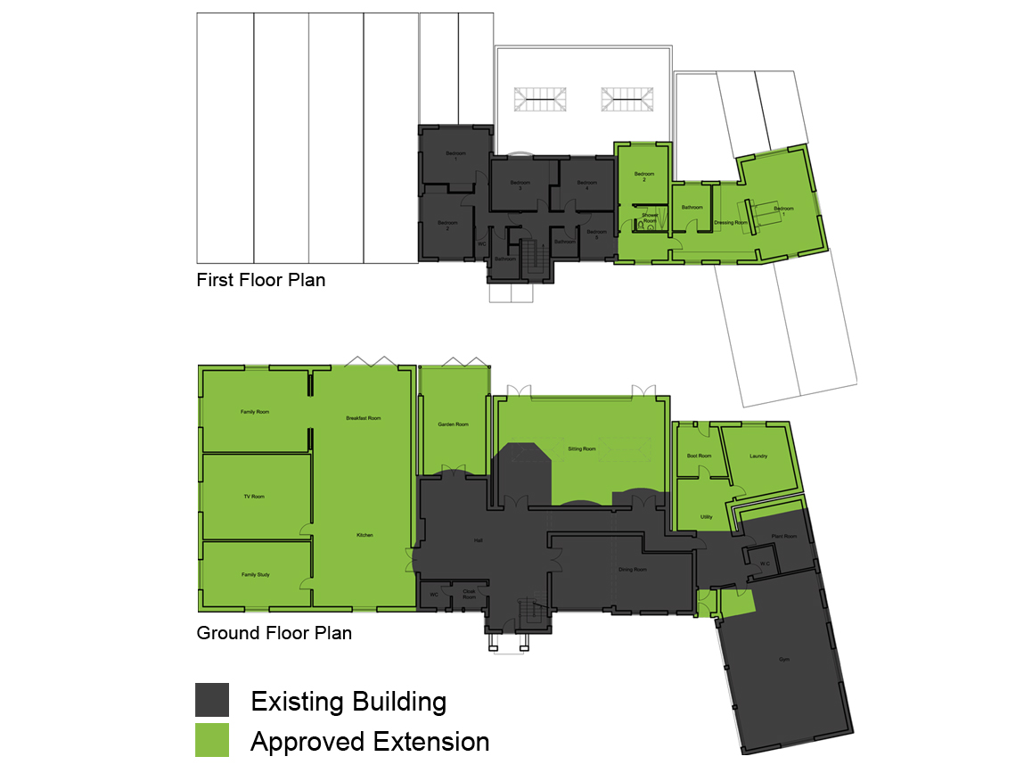 Chaseley Farm planning diagram diagram showing approved extensions at Chaseley Farm
