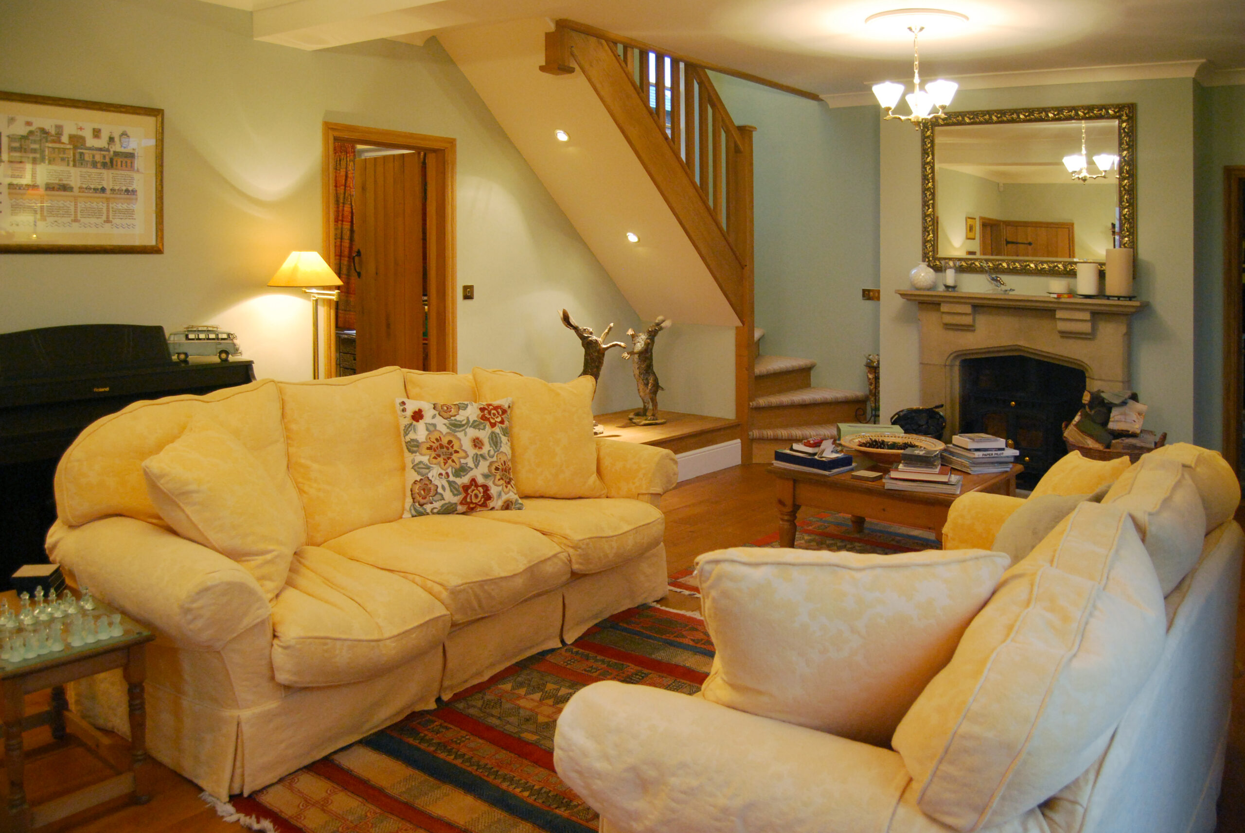 living room with staircase