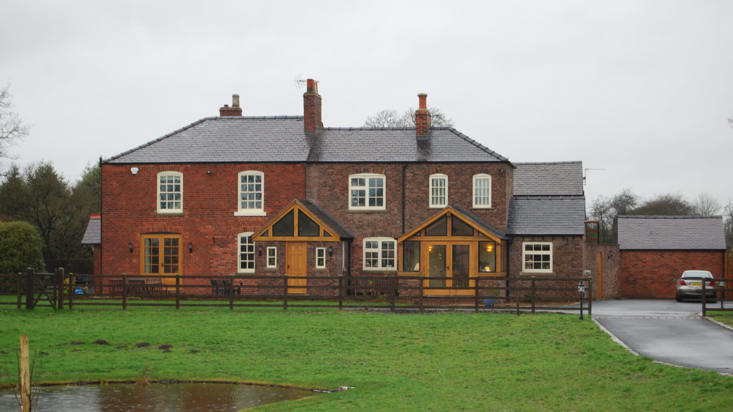 front elevation at Greenbank Farm with single and two storey extensions