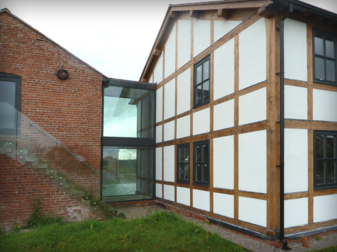 Gleave House Farm glazed link glazed link between converted barn and replacement dwelling