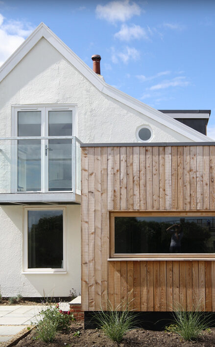 Rose Cottage rear extension new rear extension clad in timber