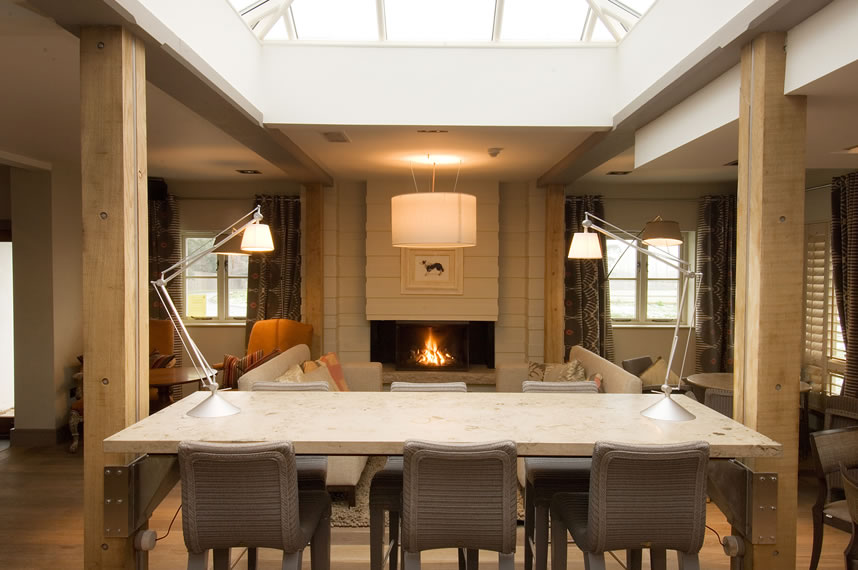 new restaurant at Cock O'Barton with roof lantern over table