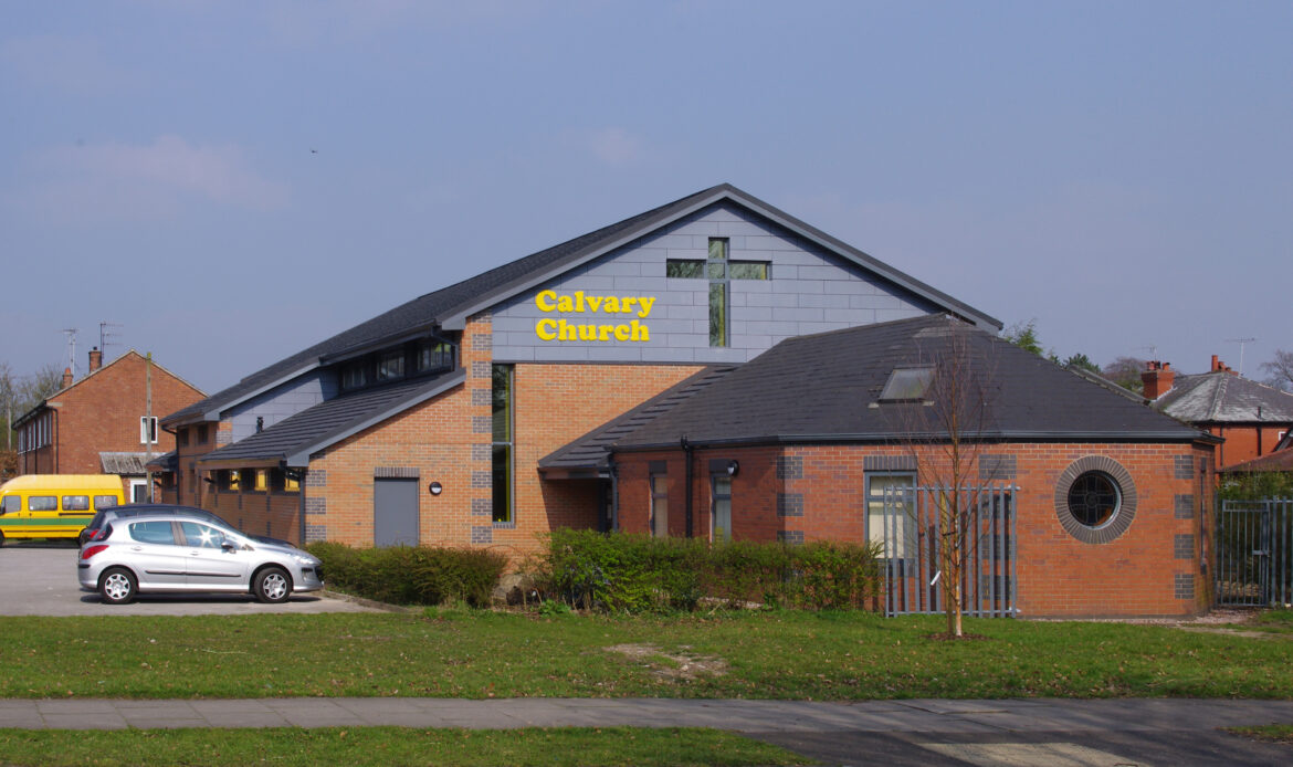 Calvary Church from across the street with new replacement hall
