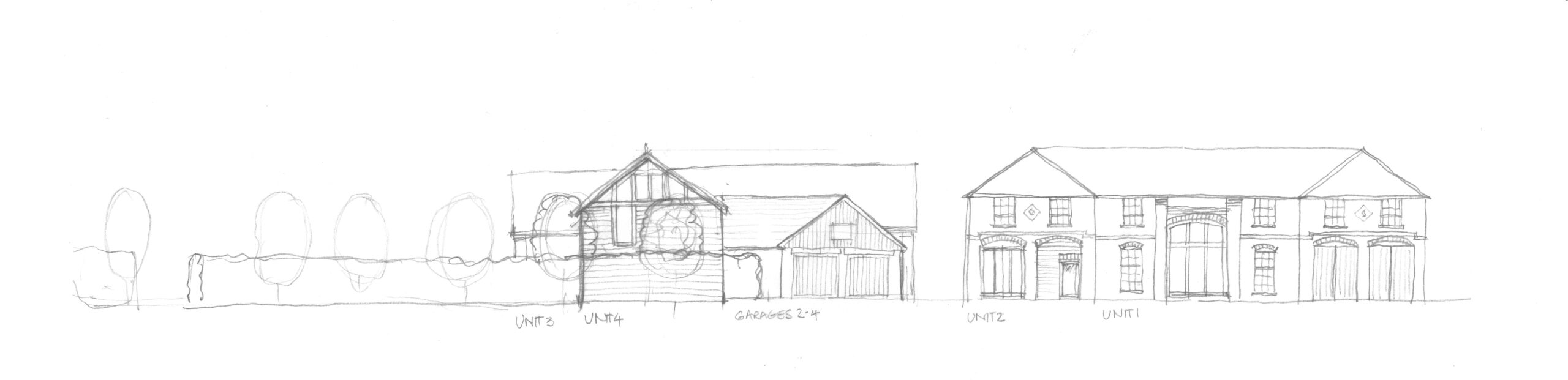 sketch north elevation of masterplan proposals at Kermincham Hall Barns