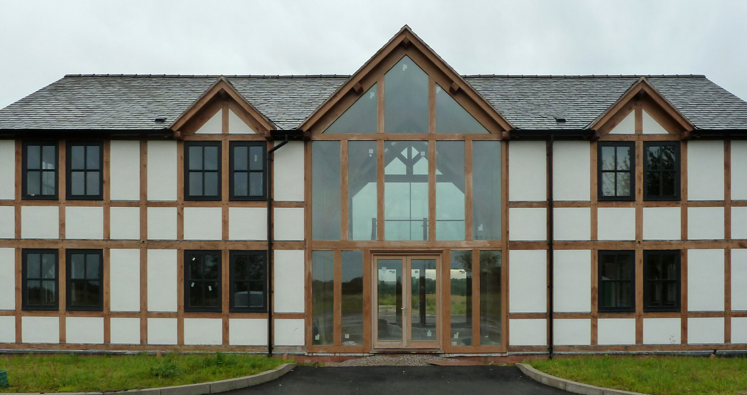 Gleave House Farm front elevation oak frame with rendered infill panels to Gleave House Farm front elevation