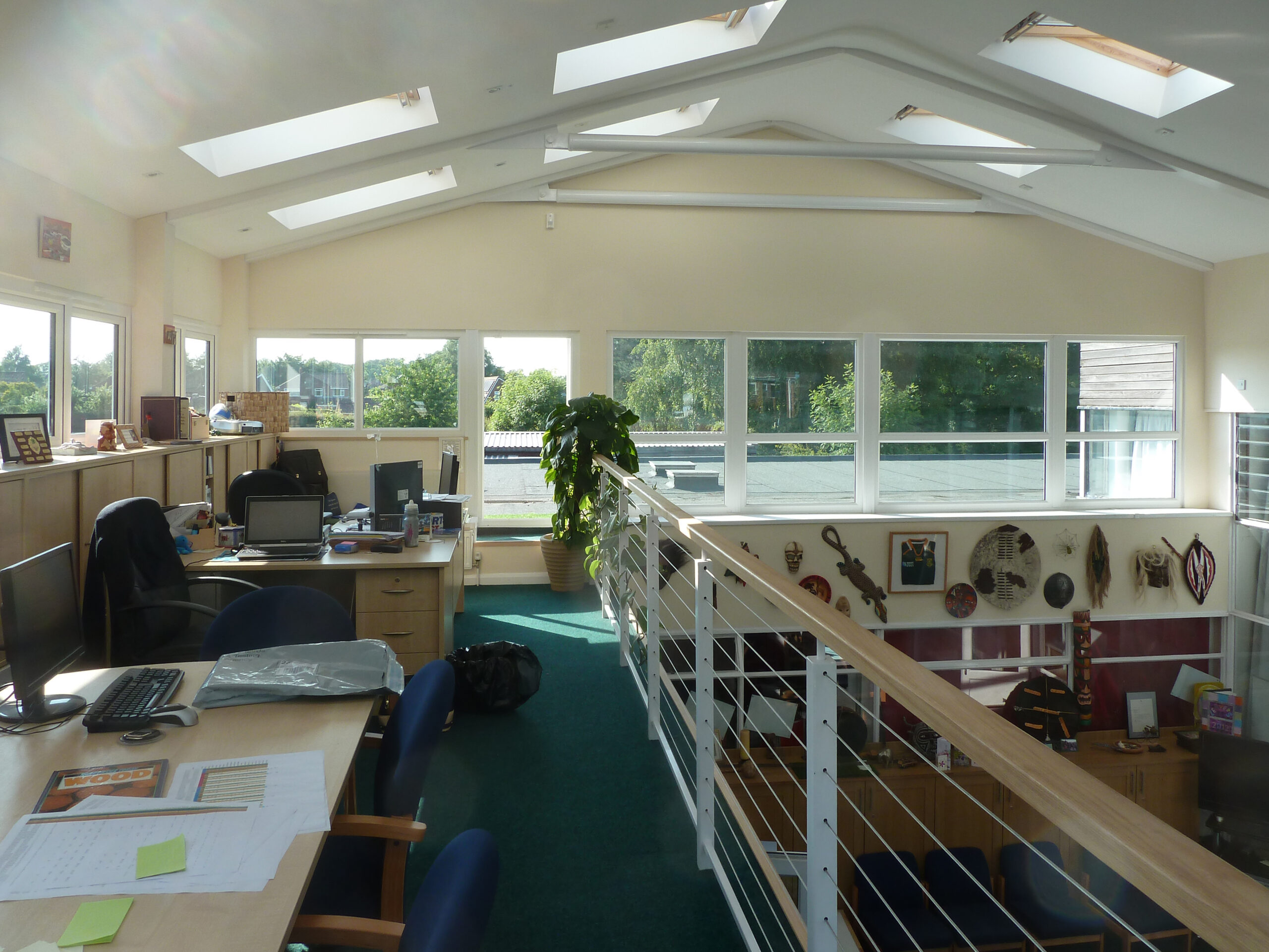 first floor staff room at Black Firs Primary School with rooflights