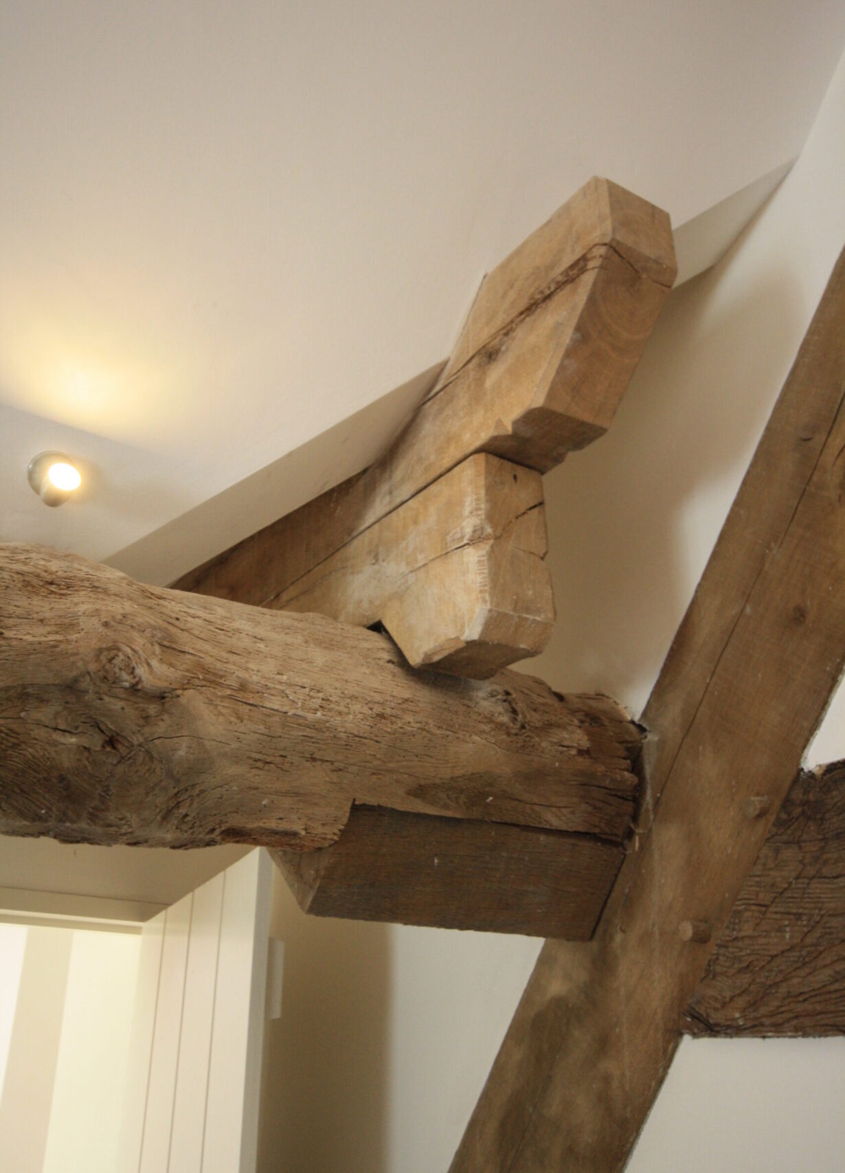Blakehouse Cottage timber roof structure new and retained timber roof structure