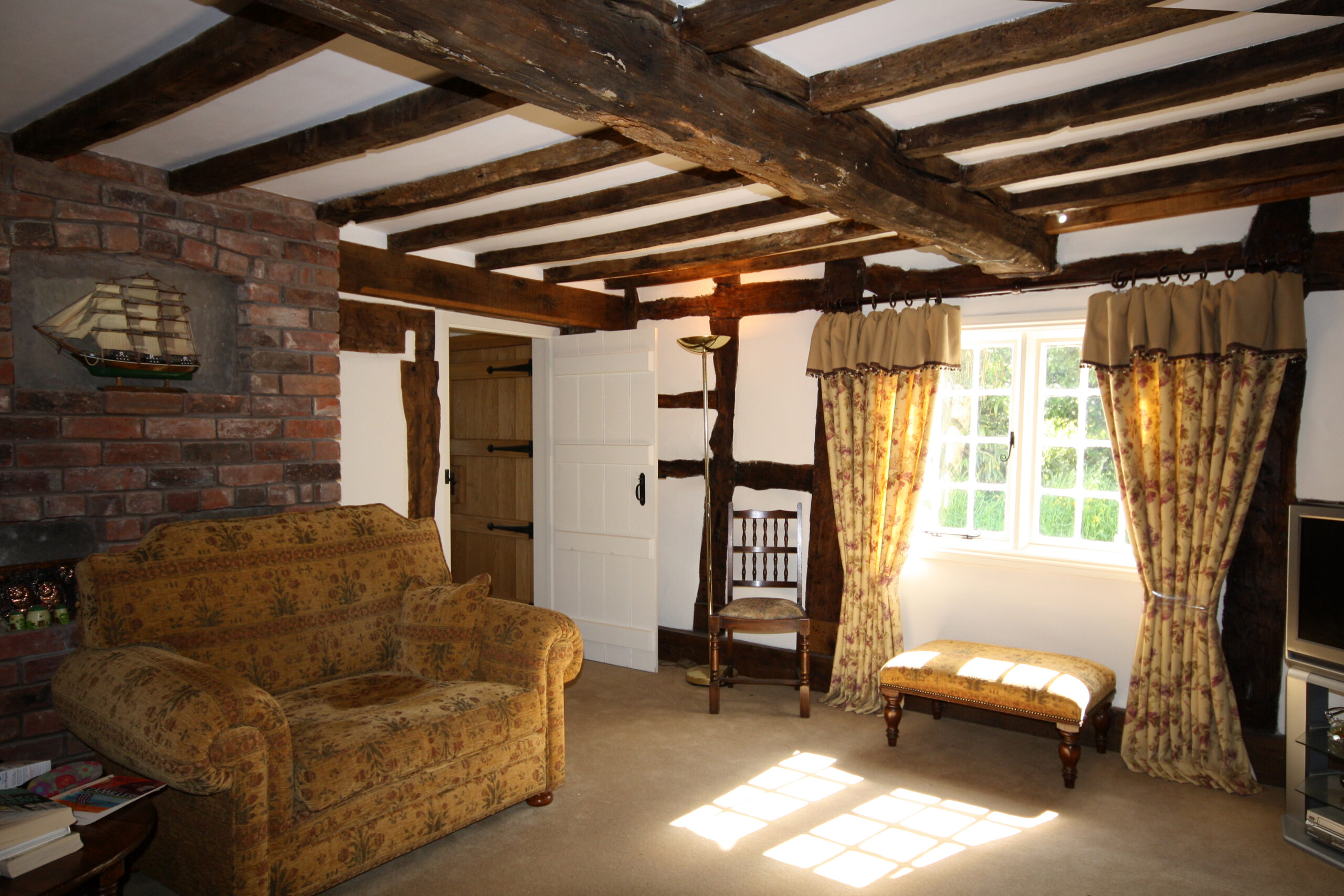 retained oak frame structure and floor joists