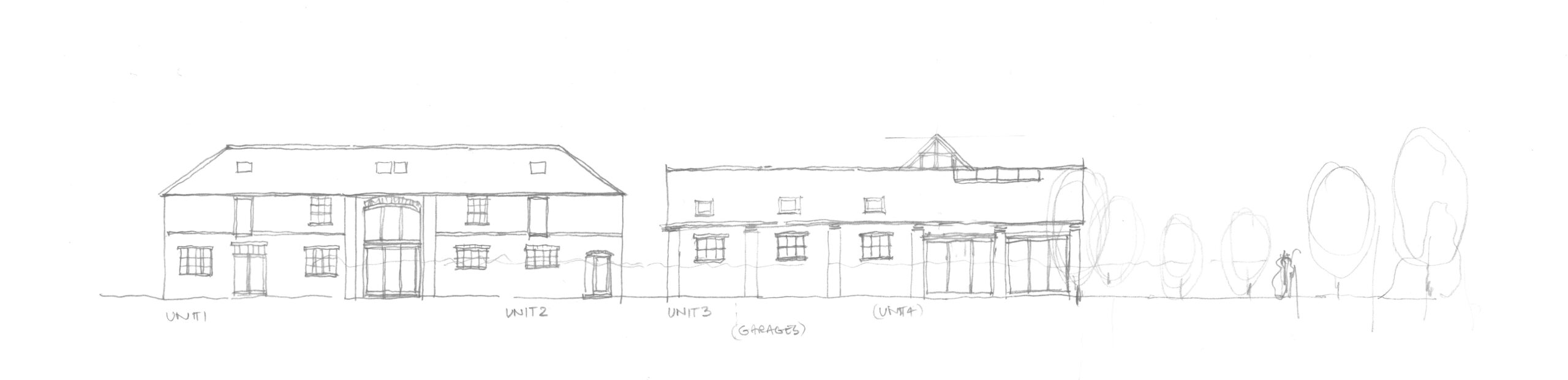 sketch south elevation of masterplan proposals at Kermincham Hall Barns