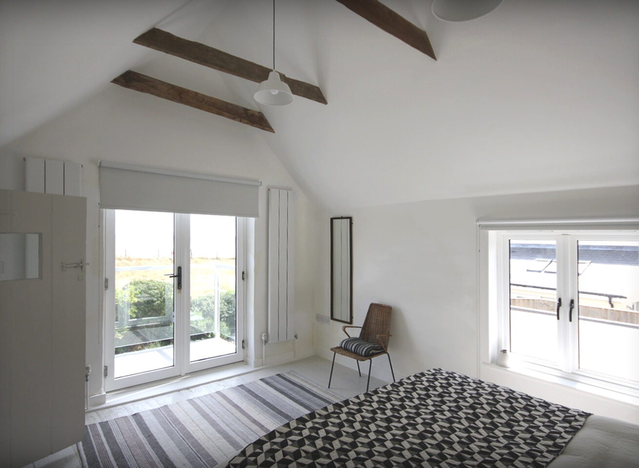 Rose Cottage Bedroom First floor bedroom with new exposed rafters and raked ceiling