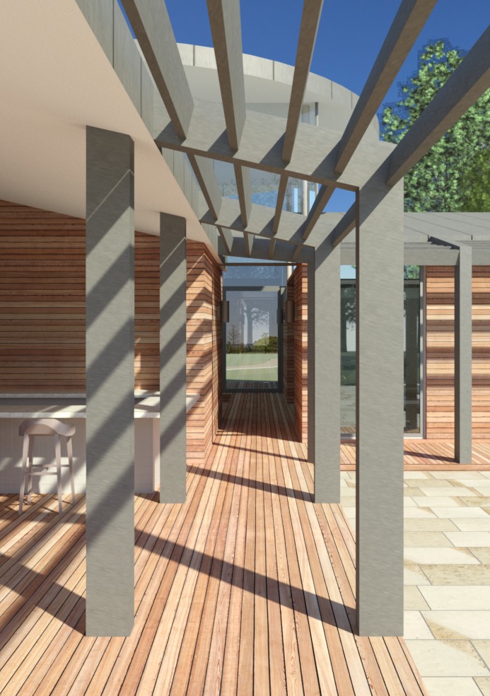 external frame corridor with covered outdoor entertaining area
