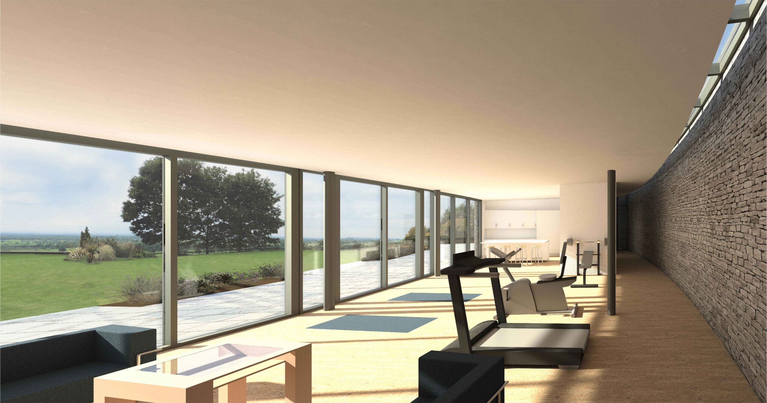 interior CGI of outbuilding at Bank Farm with leisure suite and sitting room