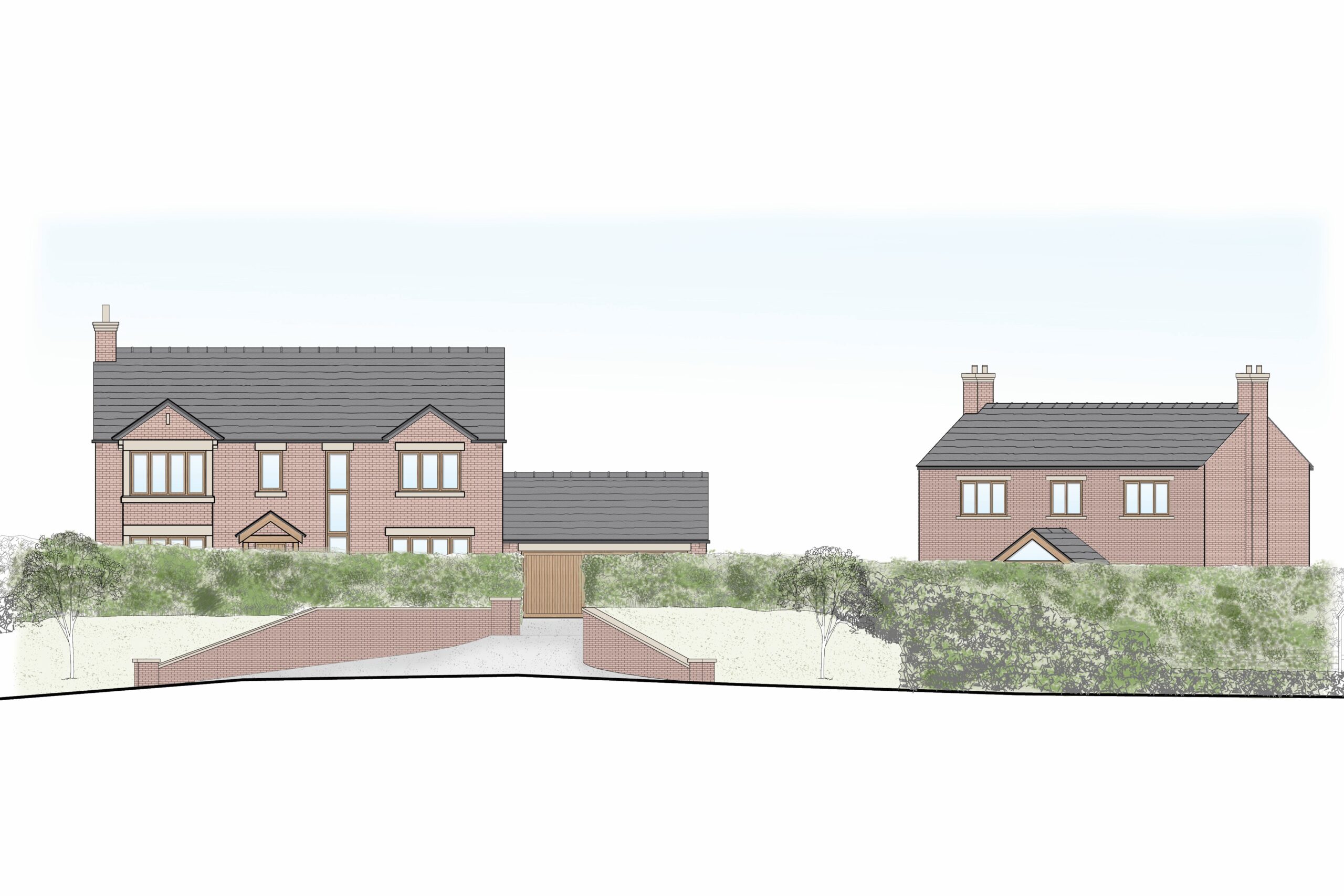 Proposed street scene at Kiln Hall Farm