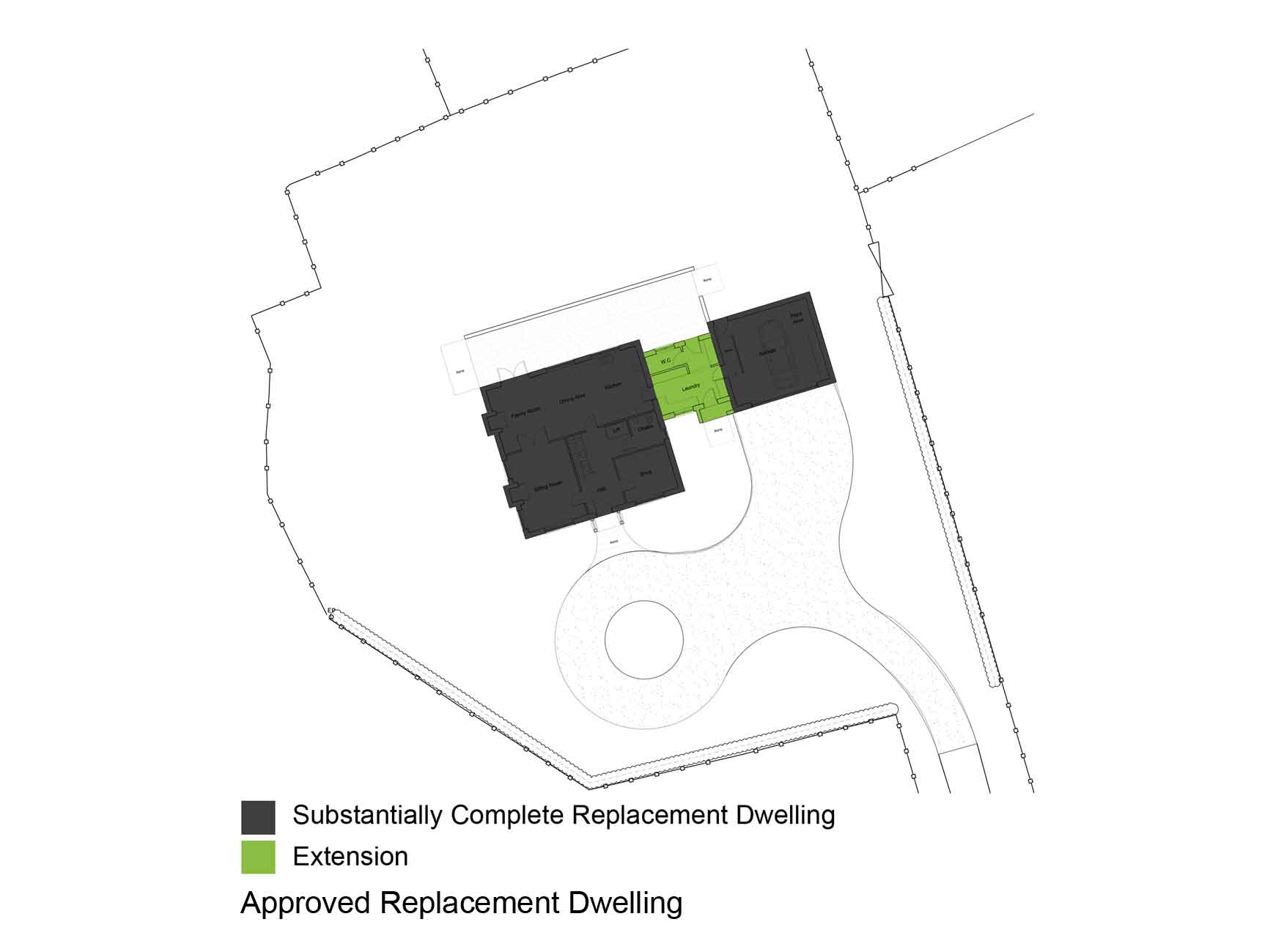 approved replacement dwelling at Fir Tree Farm diagram showing approved extensions at Fir Tree Farm