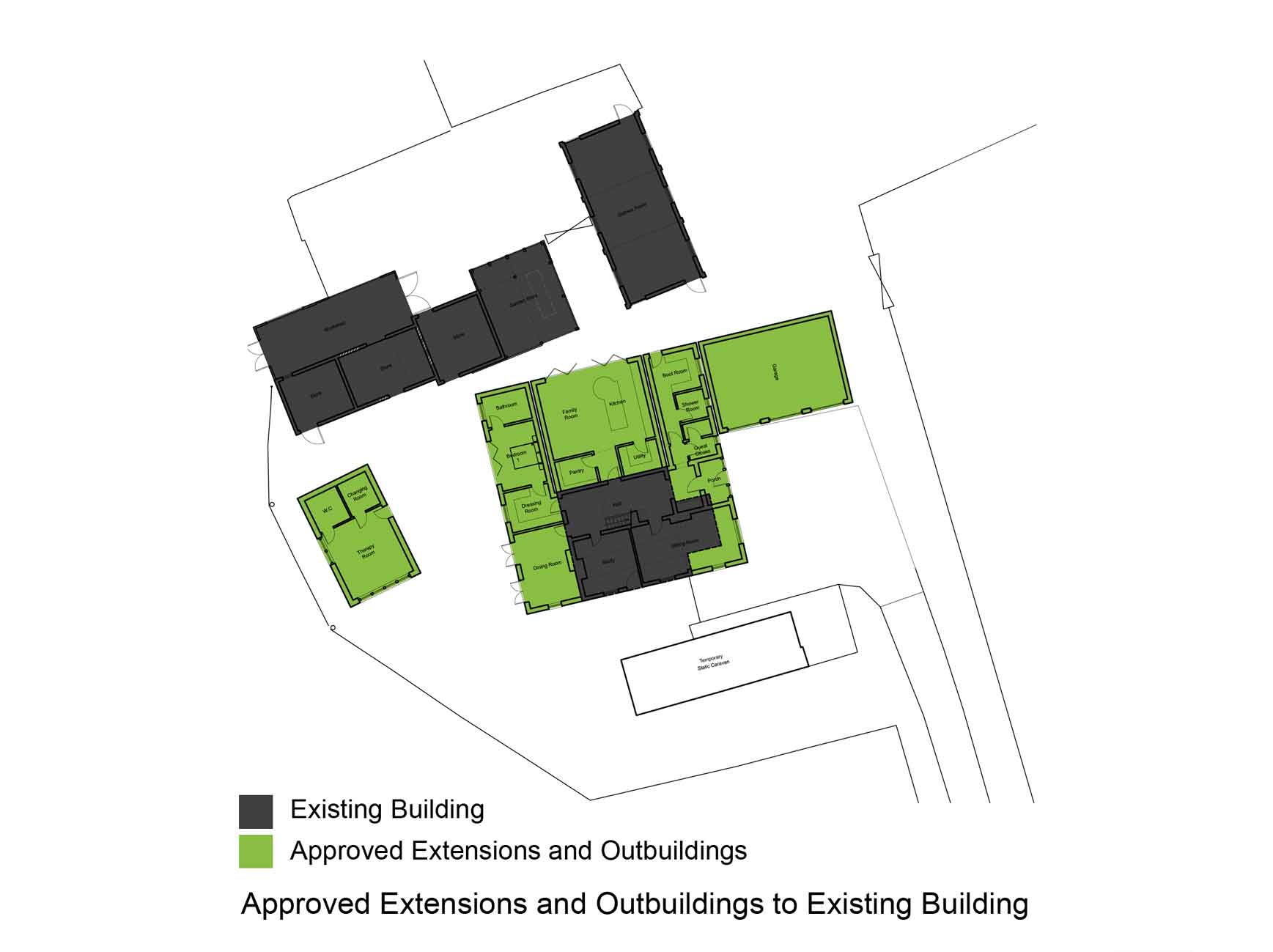 approved extensions and outbuilings to existing dwelling all approved extensions and outbuildings to the existing dwelling at Fir Tree Farm to maximise the volume to apply for a replacement dwelling scheme