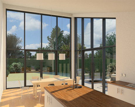 CGI of large glazed opening to dining room