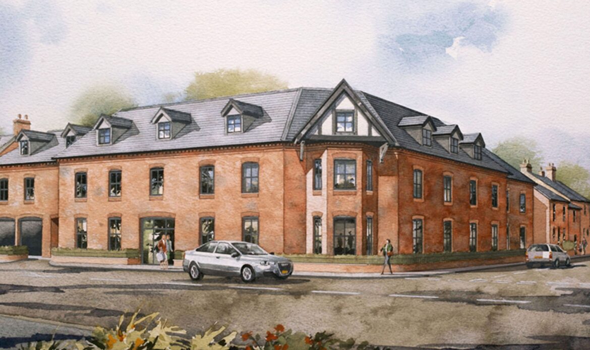 painting of Adamsons Garage proposals for nine new build apartments