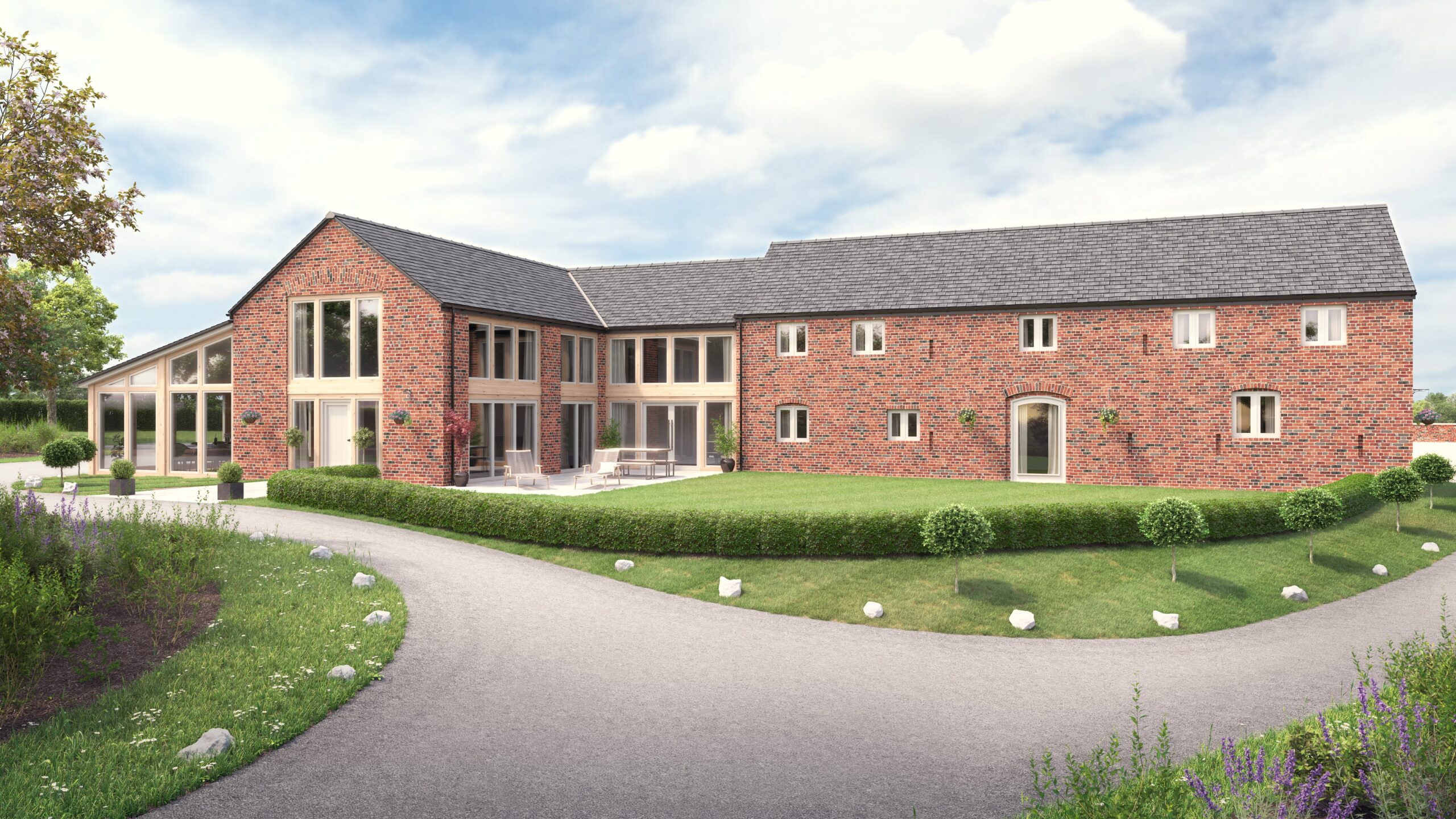 CGI of barn conversion with large timber opening