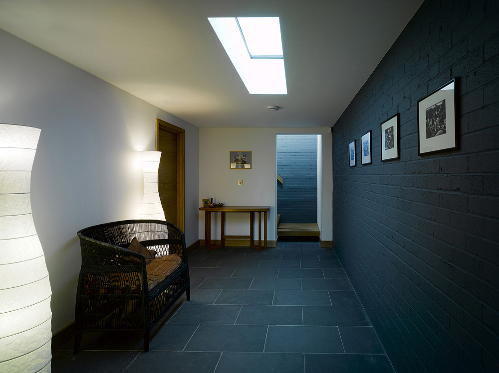 basement corridor at Rough Hey Barn with walk-on rooflight