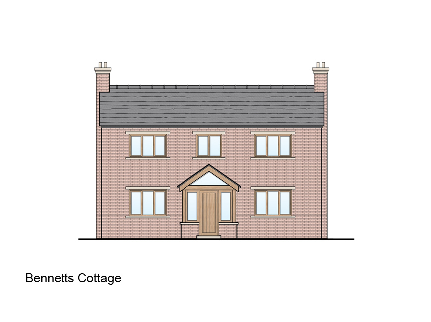 Bennetts Cottage elevation at Kiln Hall Farm Coloured elevation of Bennetts Cottage with enclosed front porch