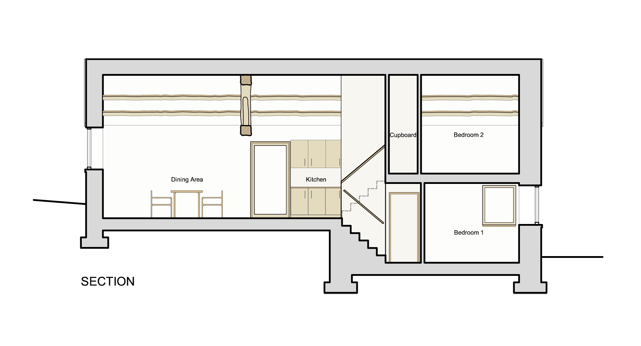 coloured section with split staircase
