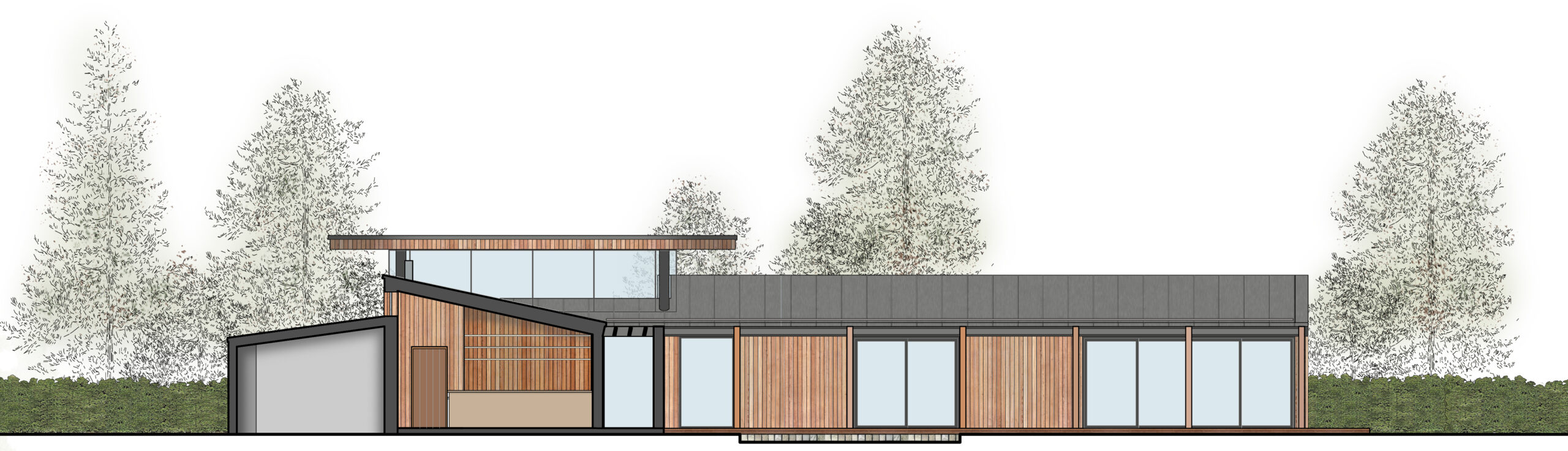 coloured elevation of the large outbuilding at March Hares