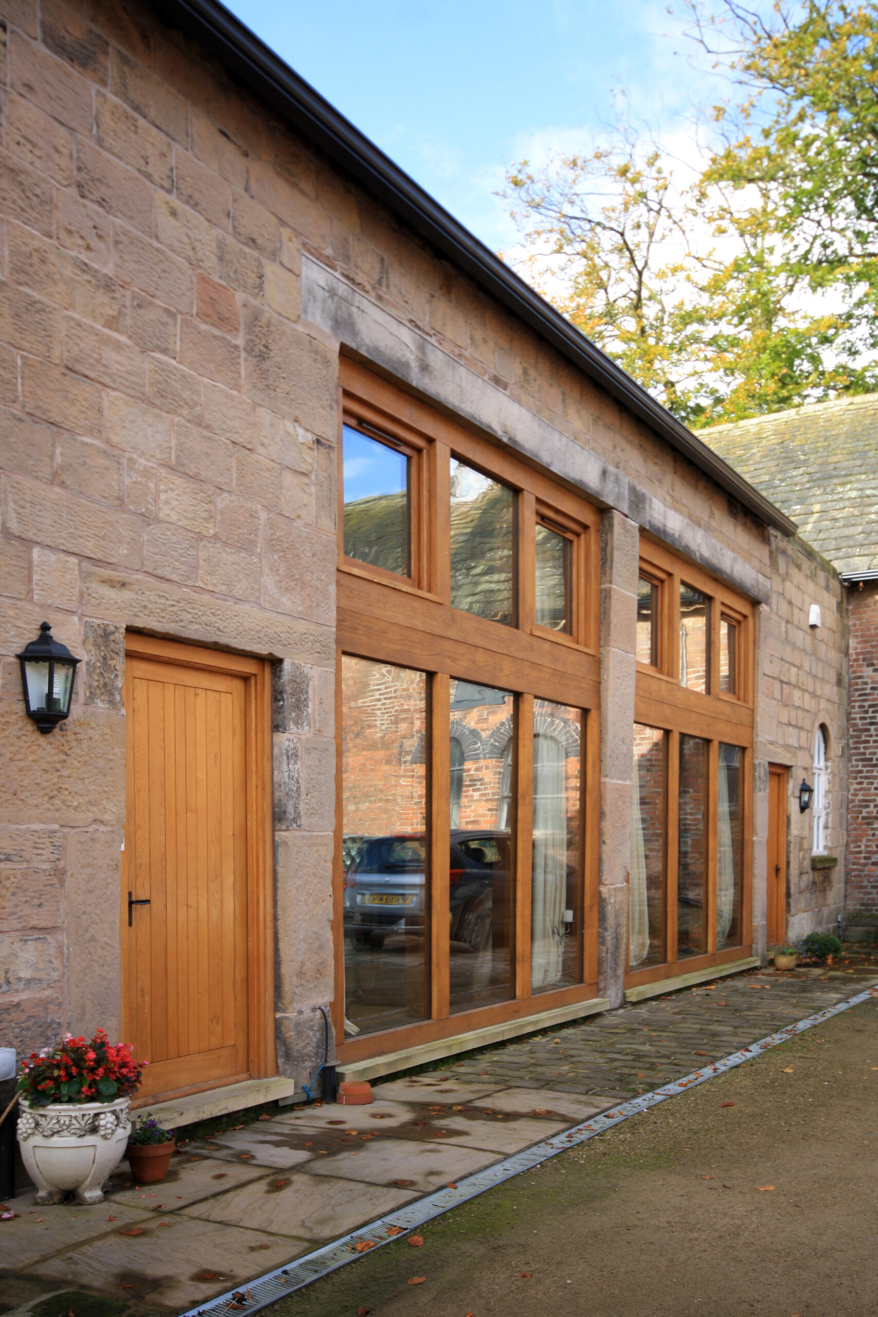 large oak framed glazing in barn conversion