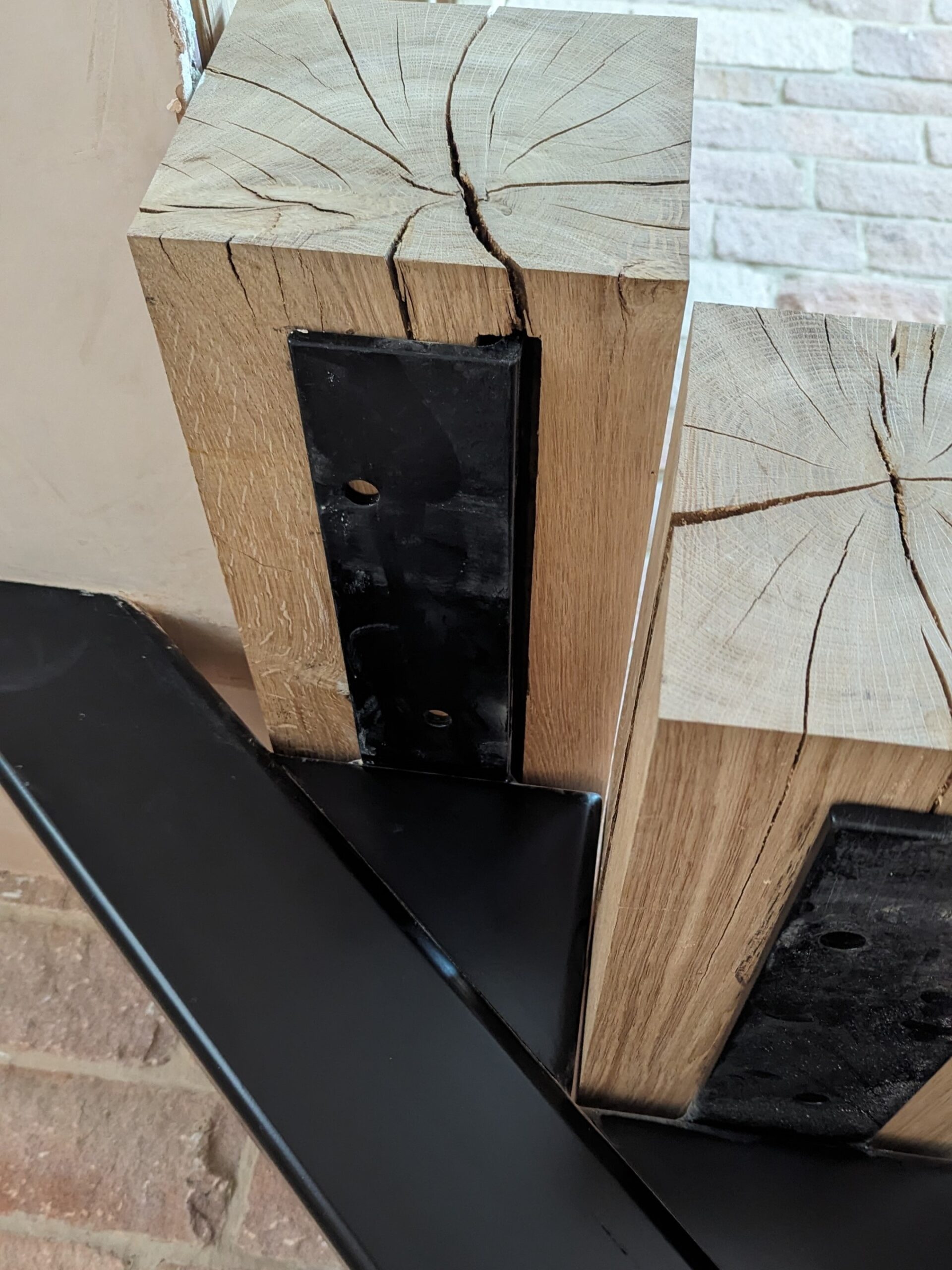 detail of the steel frame and oak treads connection at this barn conversion